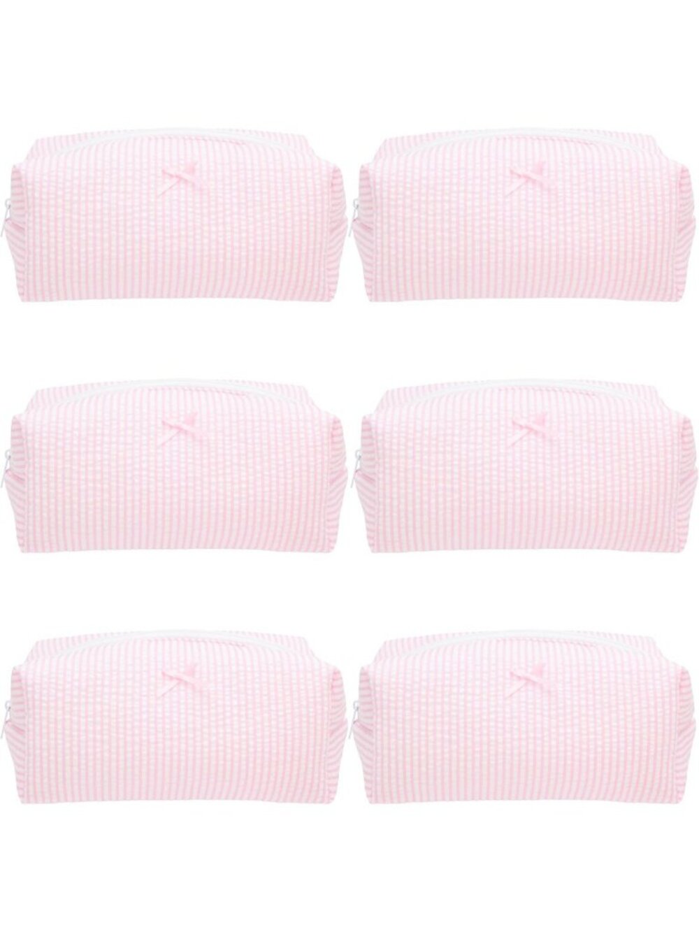 Cozy Stripe Pink Makeup Bag Set | 6 Soft Cosmetic Pouches for Beauty Essentials